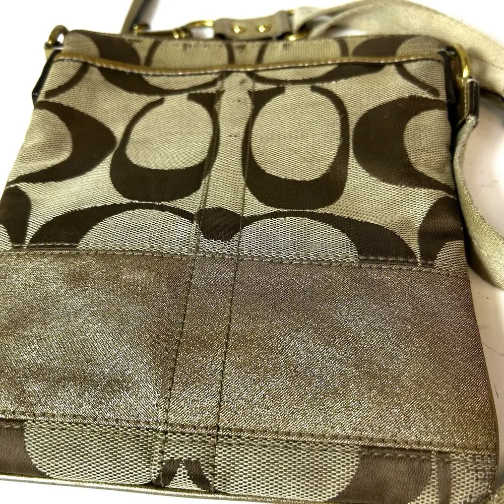 Coach Tan Brown Signature Canvas Leather Detail Crossbody Bag